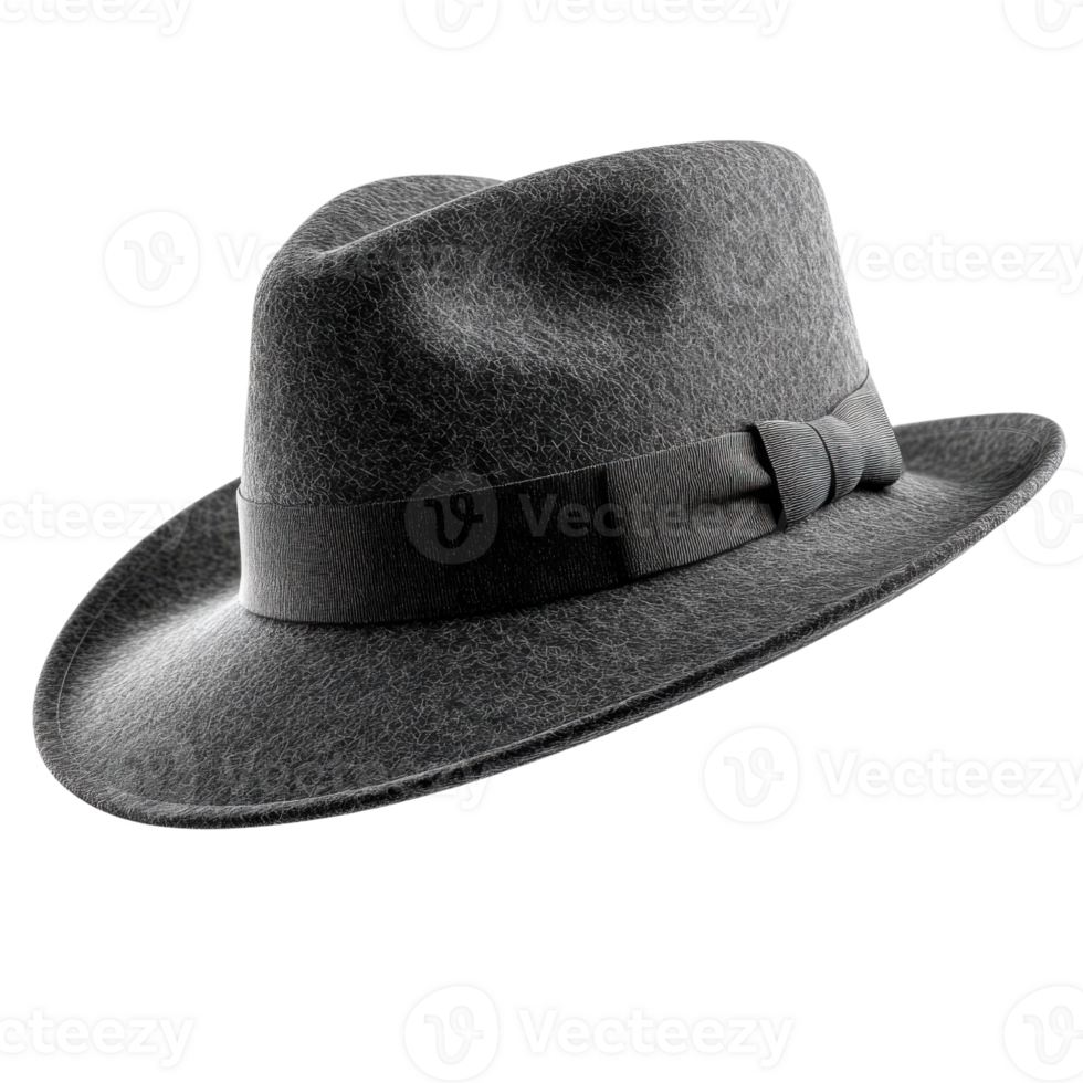 Stylish black fedora hat with smooth texture and elegant design png