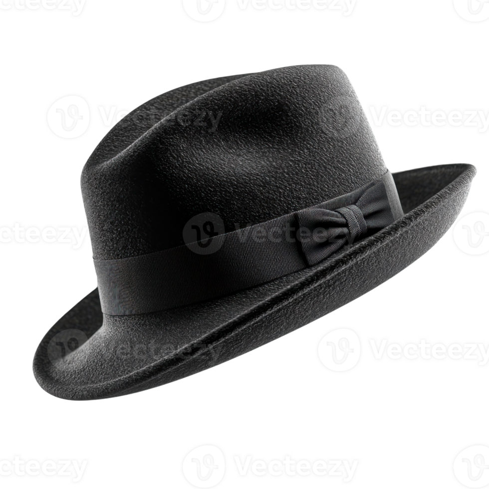 Classic black fedora hat with stylish bow png