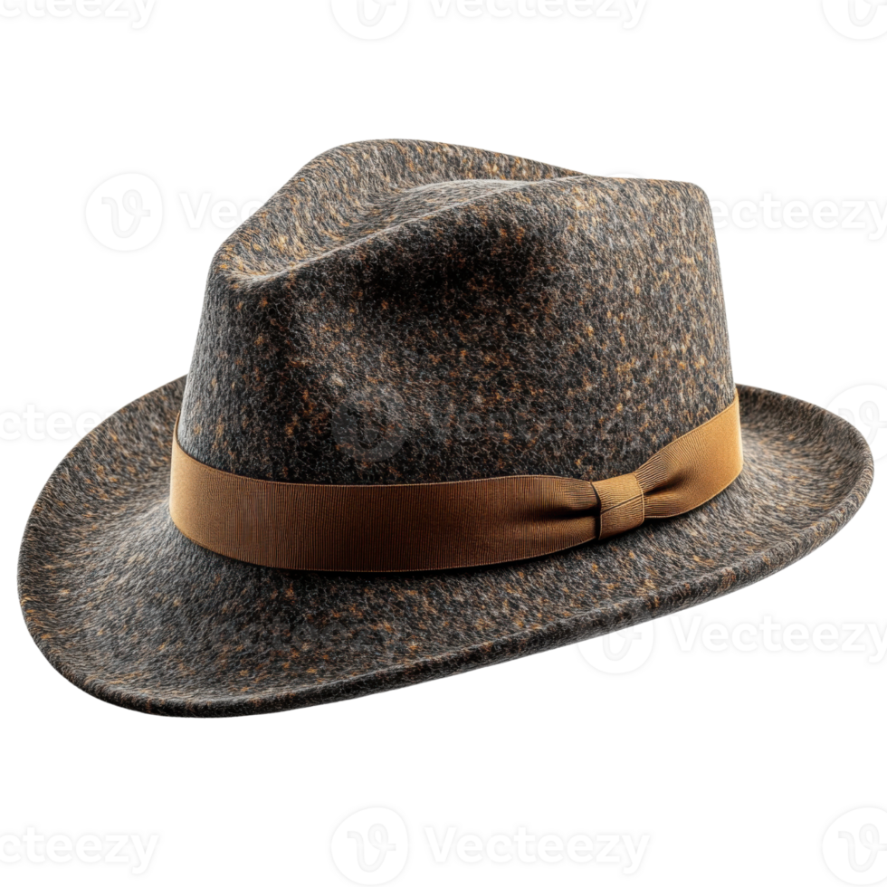 Stylish fedora hat with brown ribbon, perfect for vintage fashion lovers png