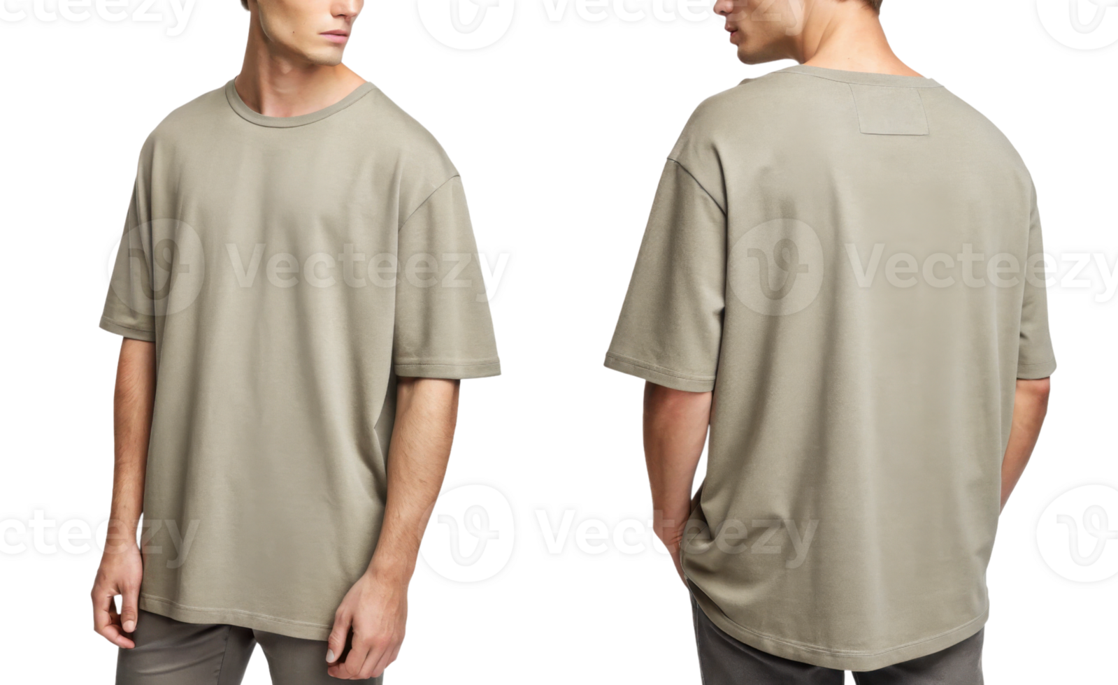 This is plain, oversized men t shirt in neutral color, showcasing simple design from multiple angles png