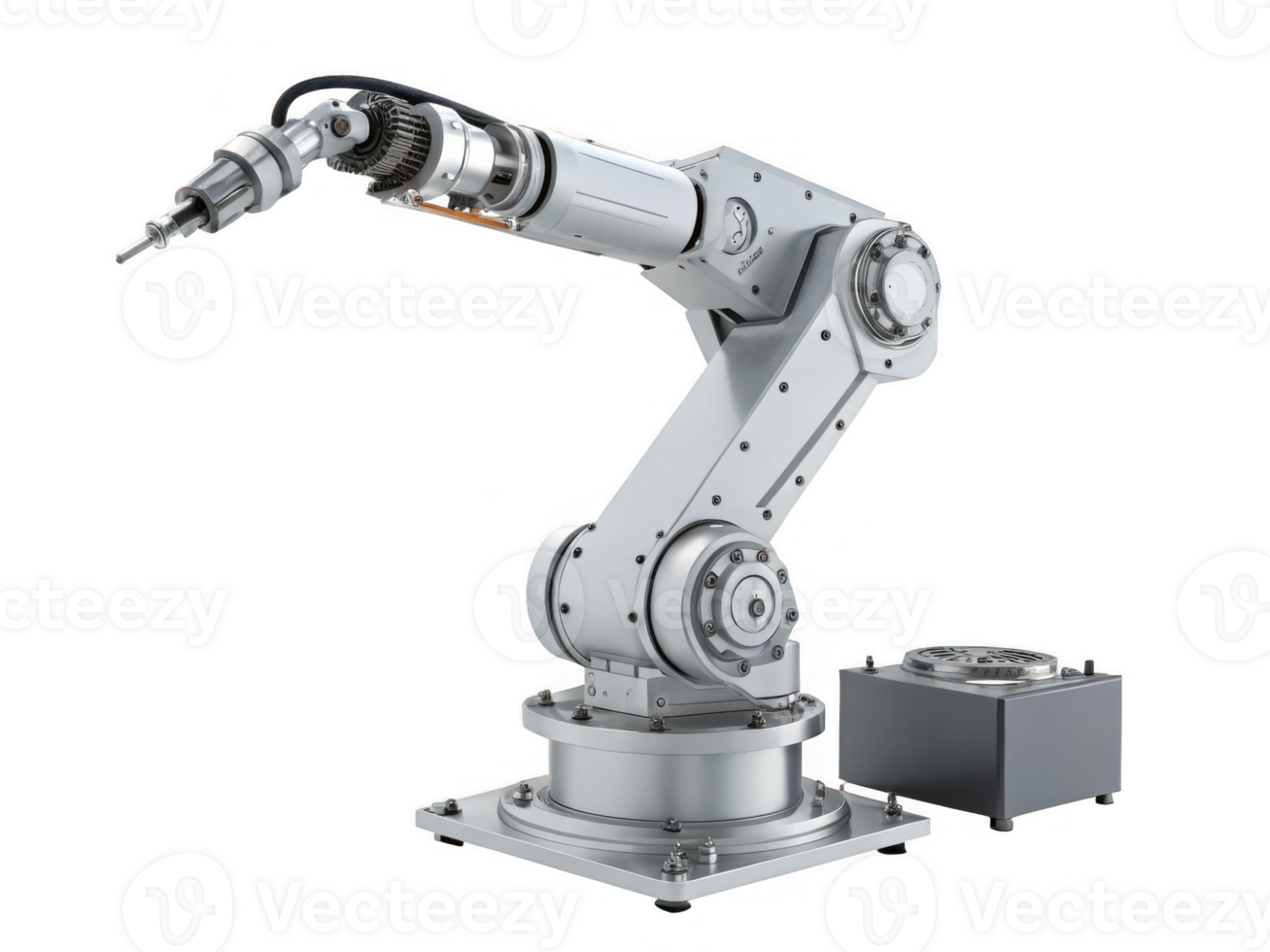 Modern robotic arm with precision tools, designed for industrial applications, showcasing advanced technology and engineering png