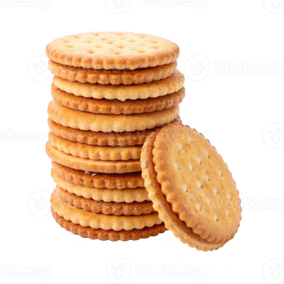 Stack of round cracker cookies isolated on transparency background, perfect for snacking png