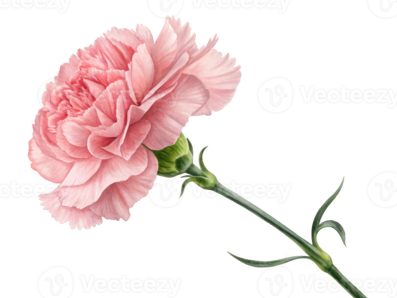 Pink carnation flower isolated on transparency background, showcasing its delicate petals and vibrant color png
