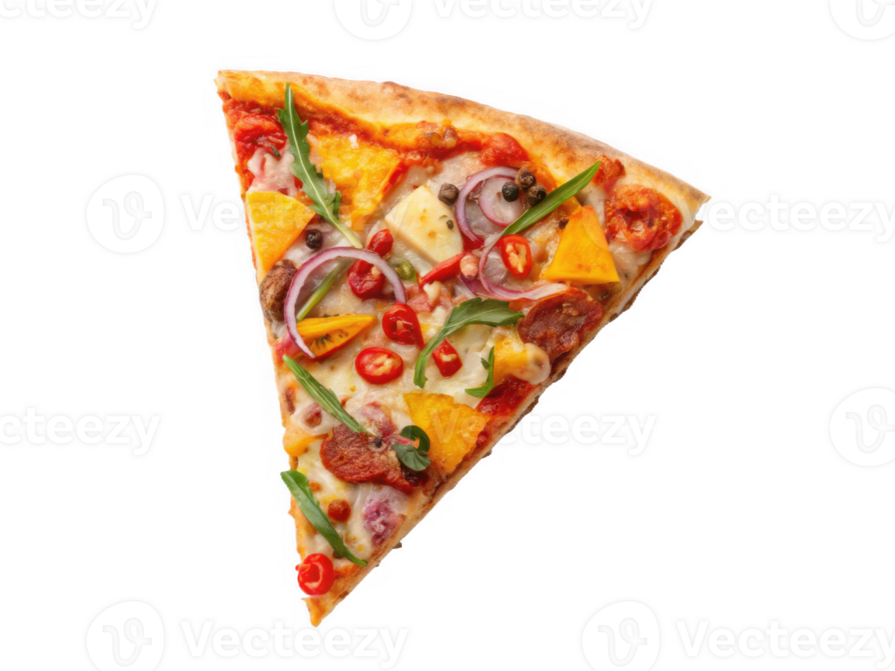 Delicious slice of California pizza topped with fresh ingredients and vibrant colors png