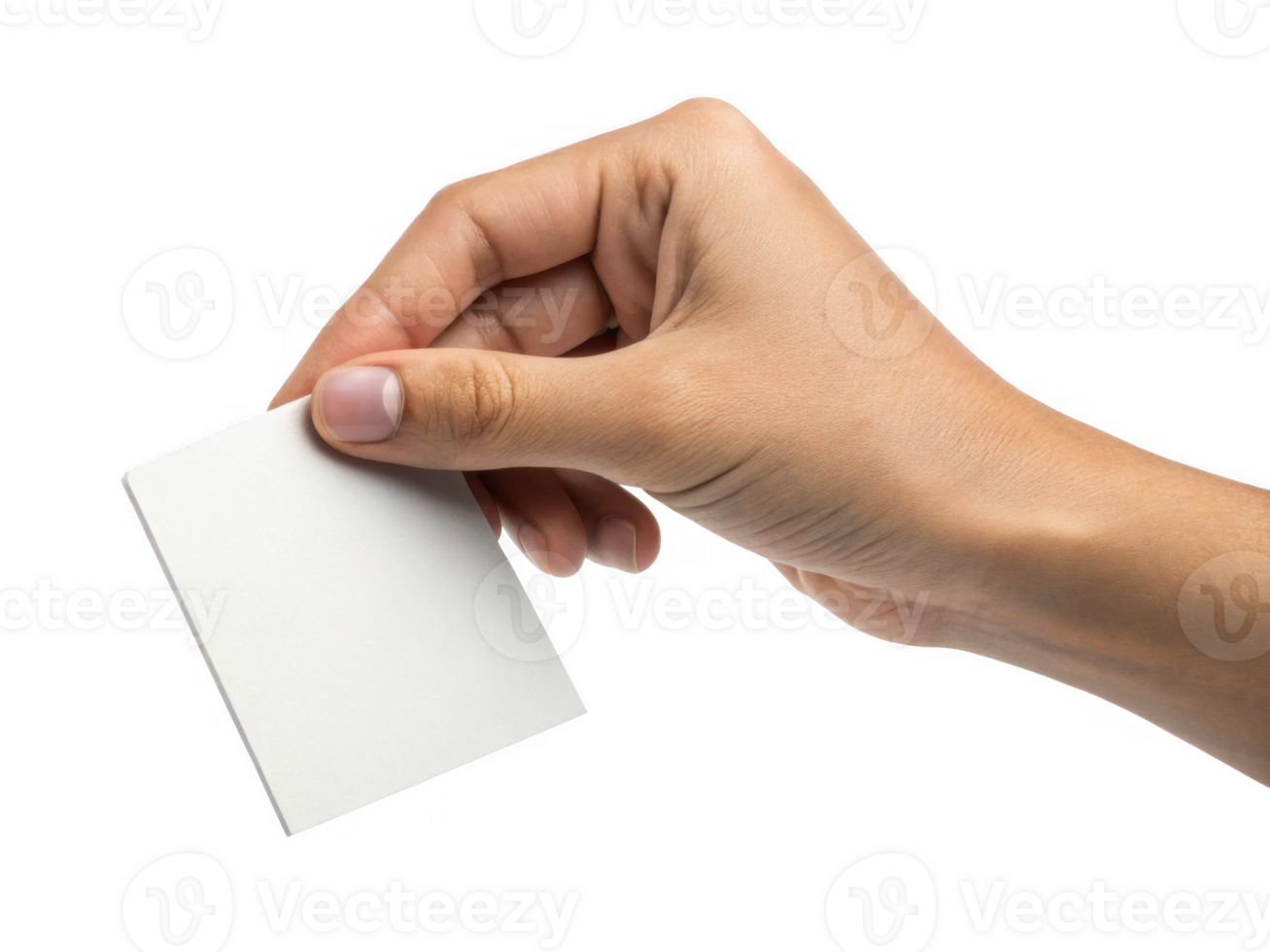 hand holding blank small sheet of paper for mockup purposes png