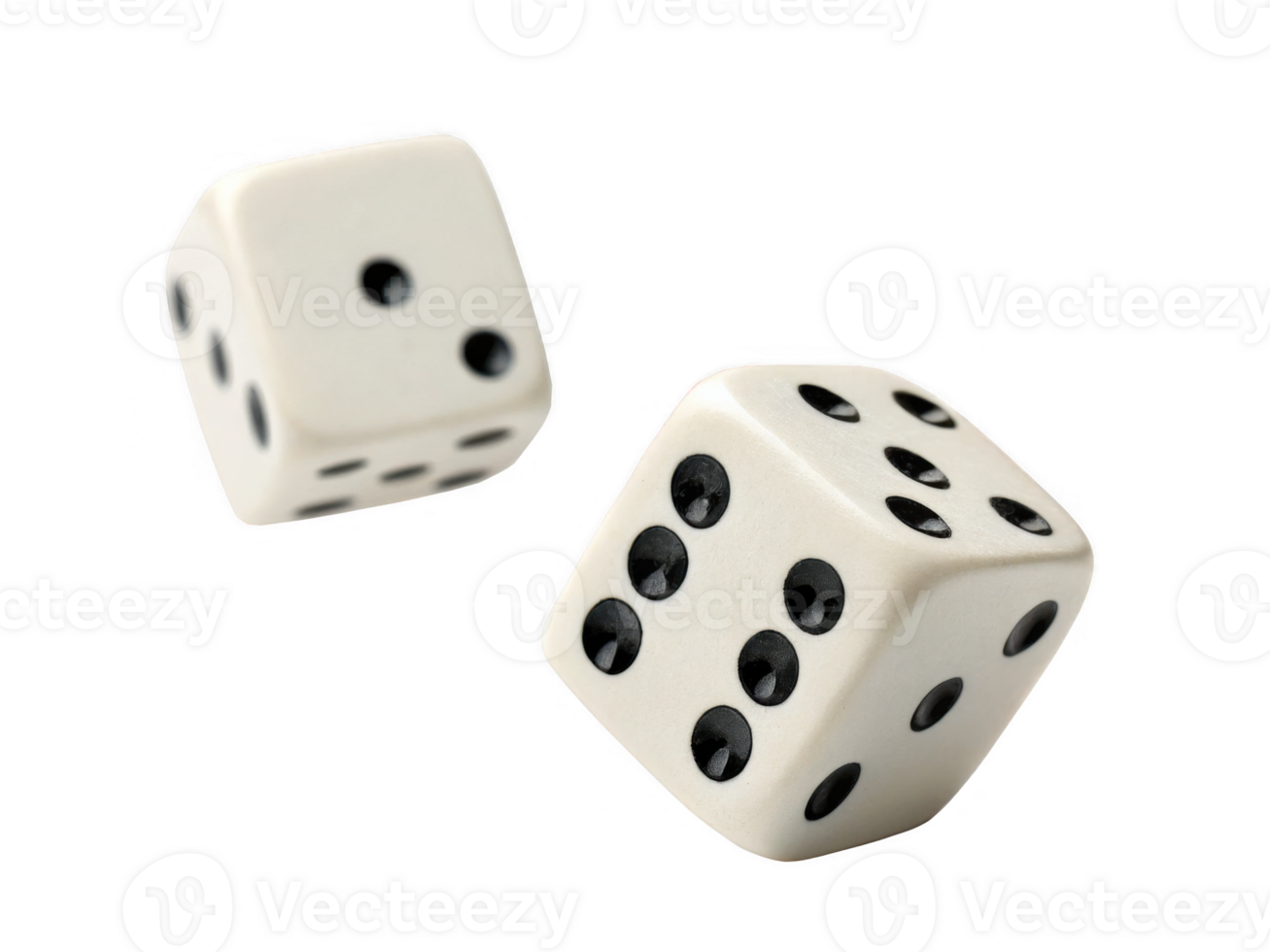 Two dice with black dots isolated on transparency background, showcasing classic gaming element png