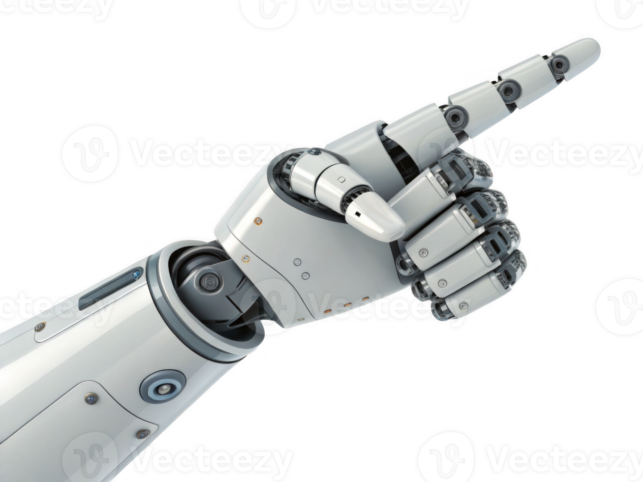 Pointing robot hand isolated on transparency background, showcasing advanced technology and design png