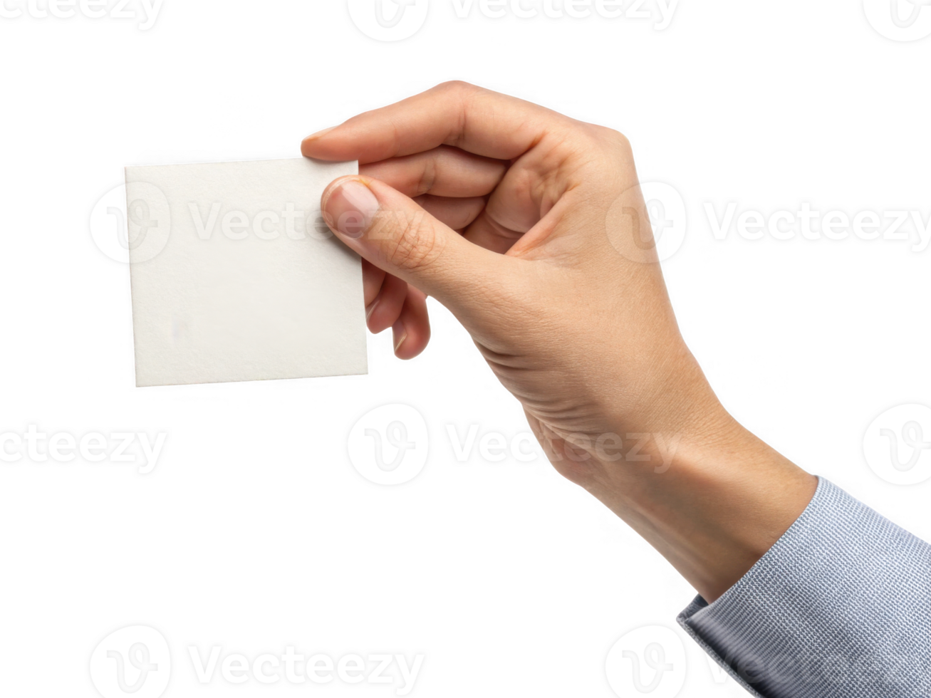 hand holding blank small sheet of paper, ideal for mockup designs png