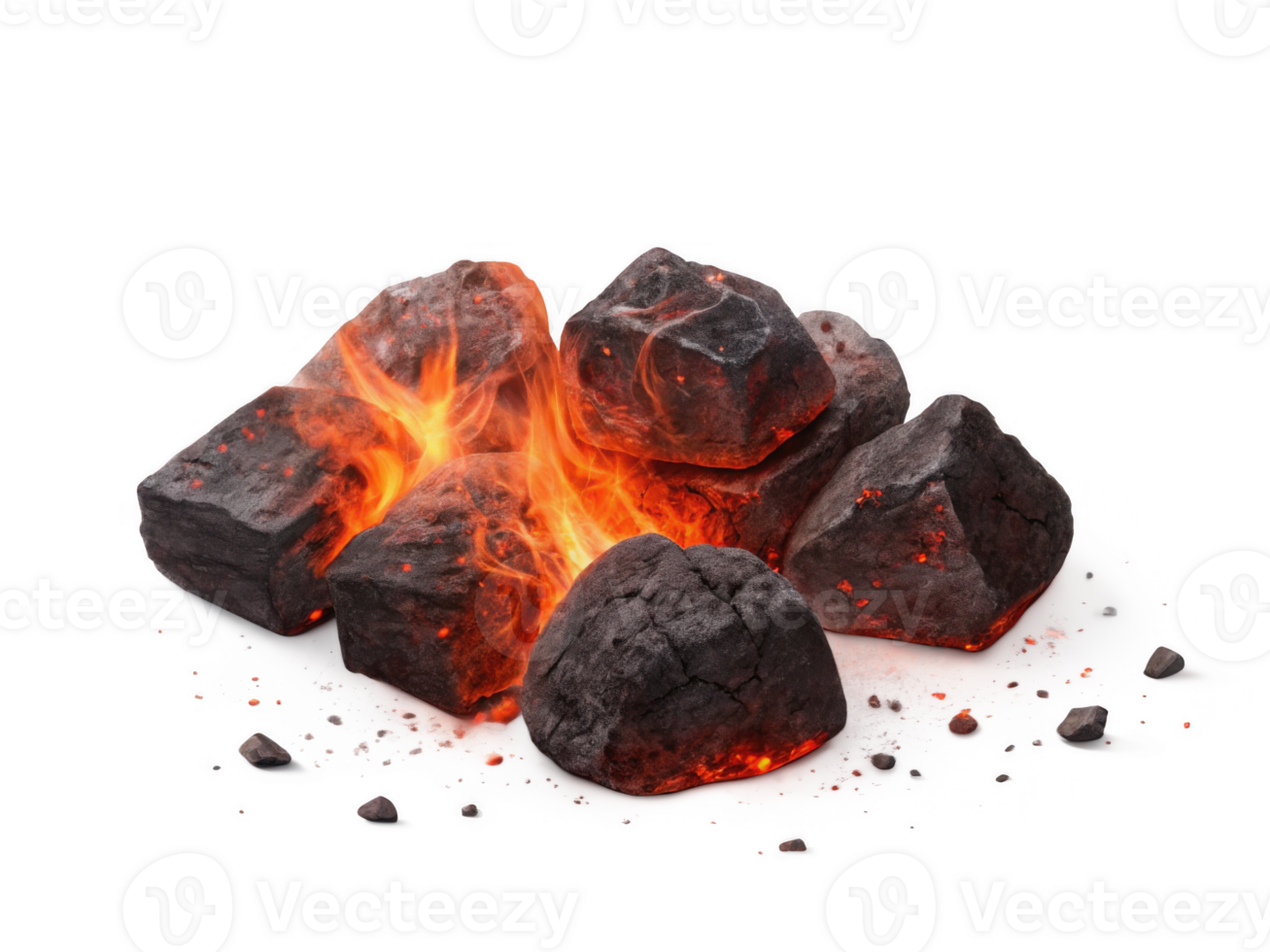 Burning coals with glowing embers create warm, inviting atmosphere png