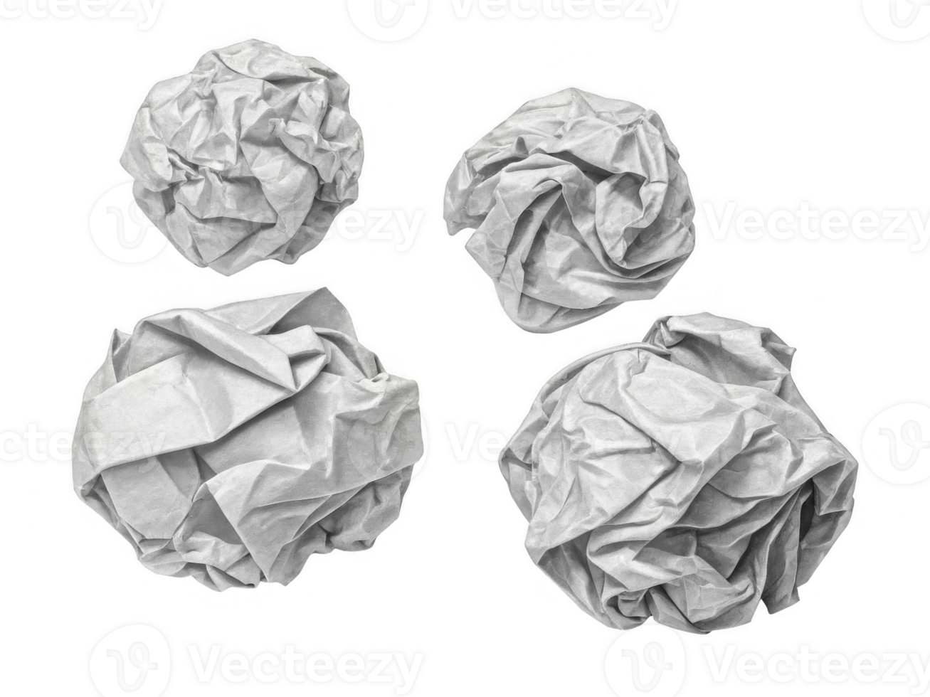 Crumpled paper balls isolated on transparency background, showcasing texture and form png