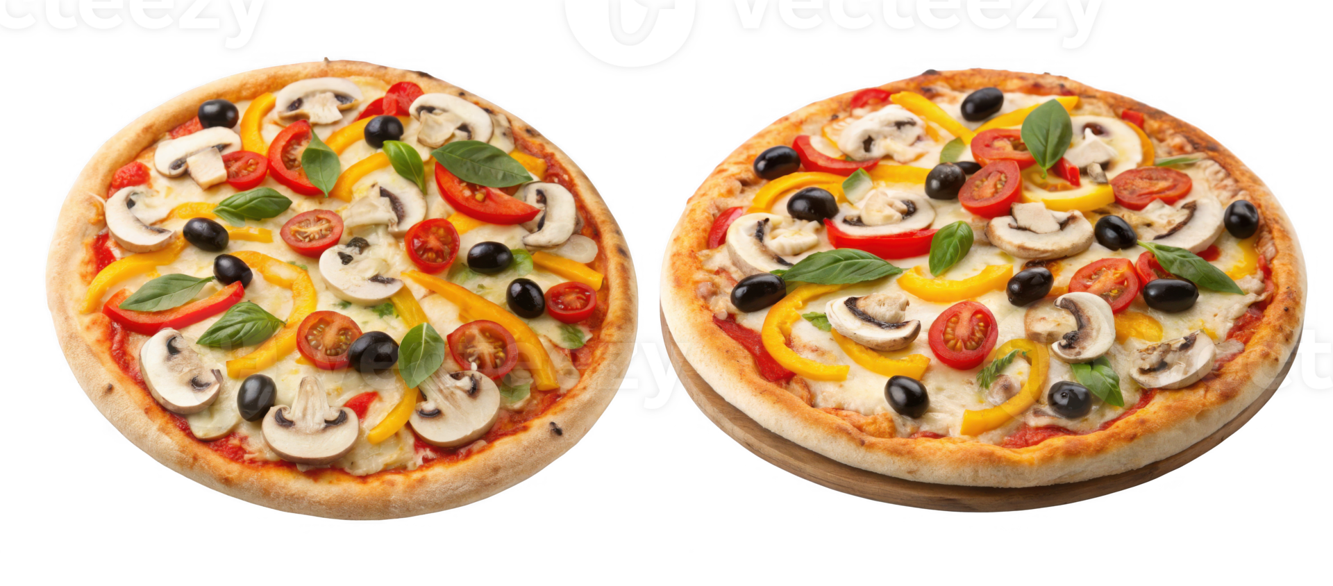Delicious vegetarian pizza topped with mushrooms, olives, and fresh vegetables png