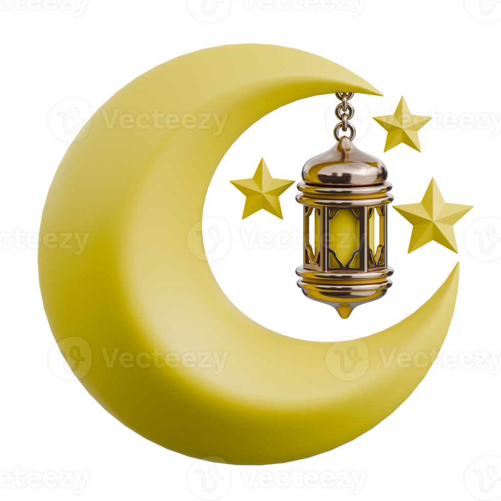 Crescent Moon with Stars and Lanterns 3D Ramadan Icon png