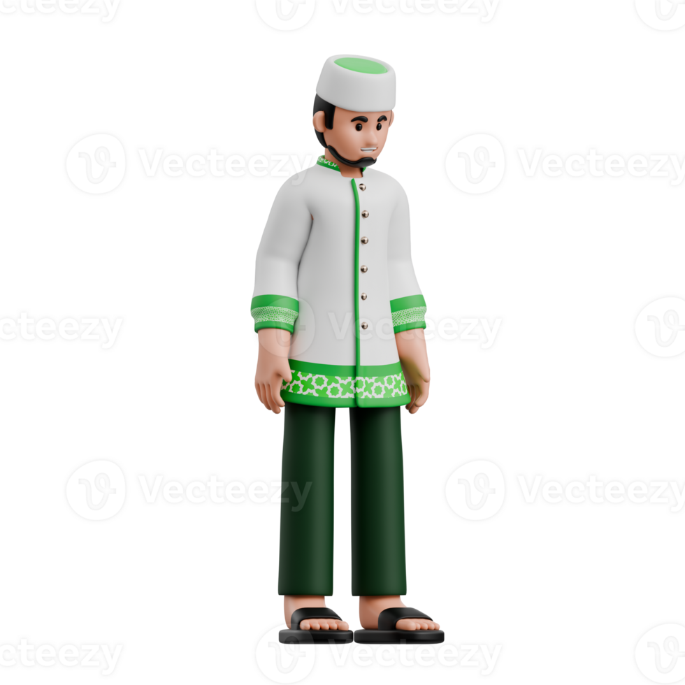 3D Muslim Man in Contemplative Pose png