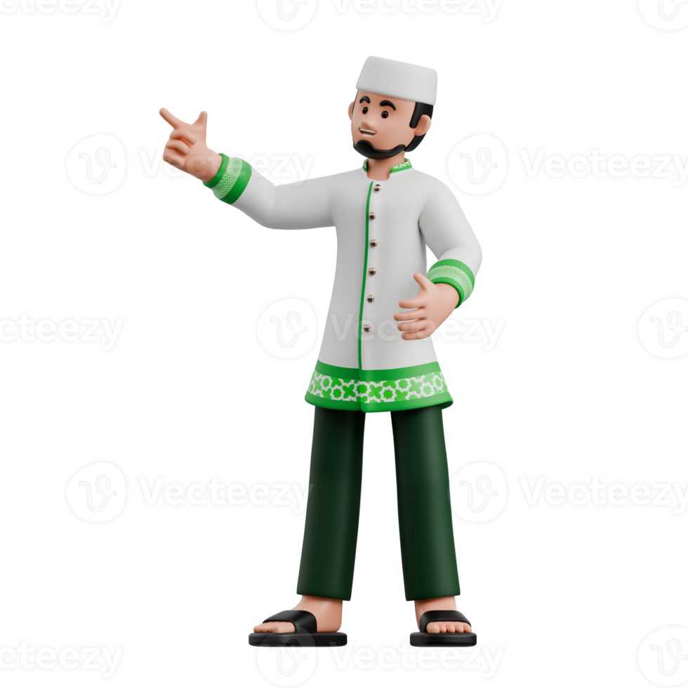 3D Muslim Man Pointing Directly png