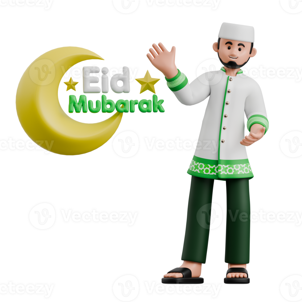 3D Muslim Man Greeting Eid Mubarak png