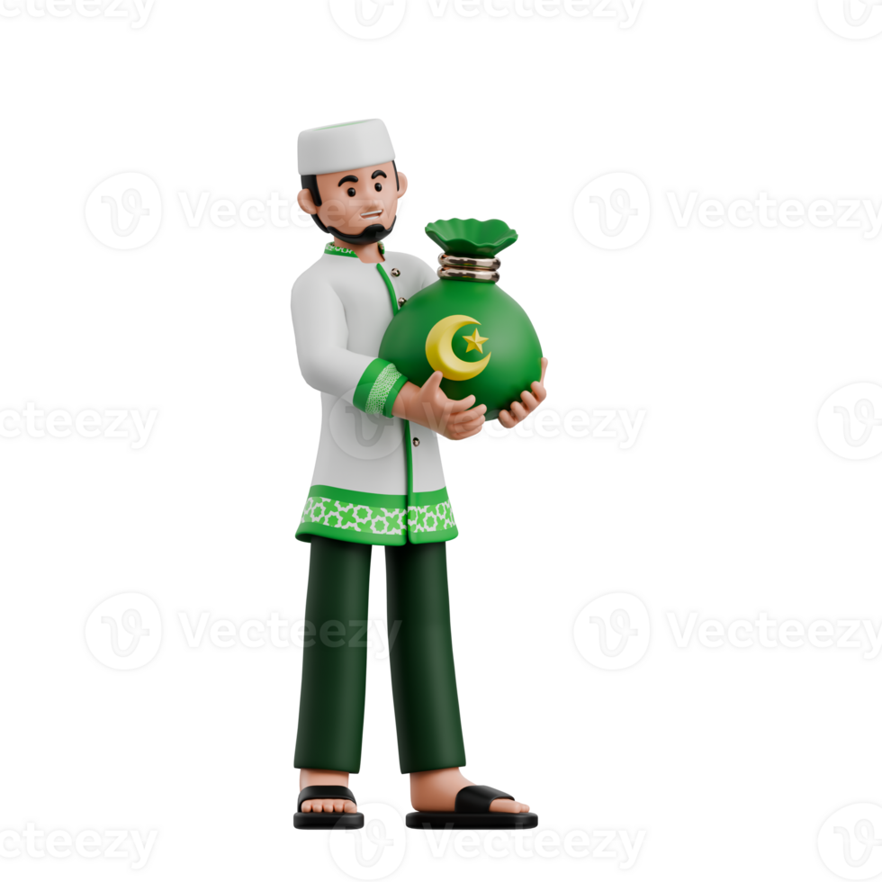 3D Muslim Man Giving Zakat Fitrah png