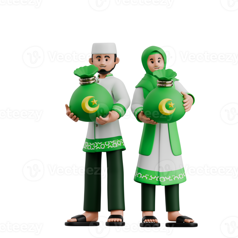 Muslim Couple Give Zakat 3D Ramadan Illustration png