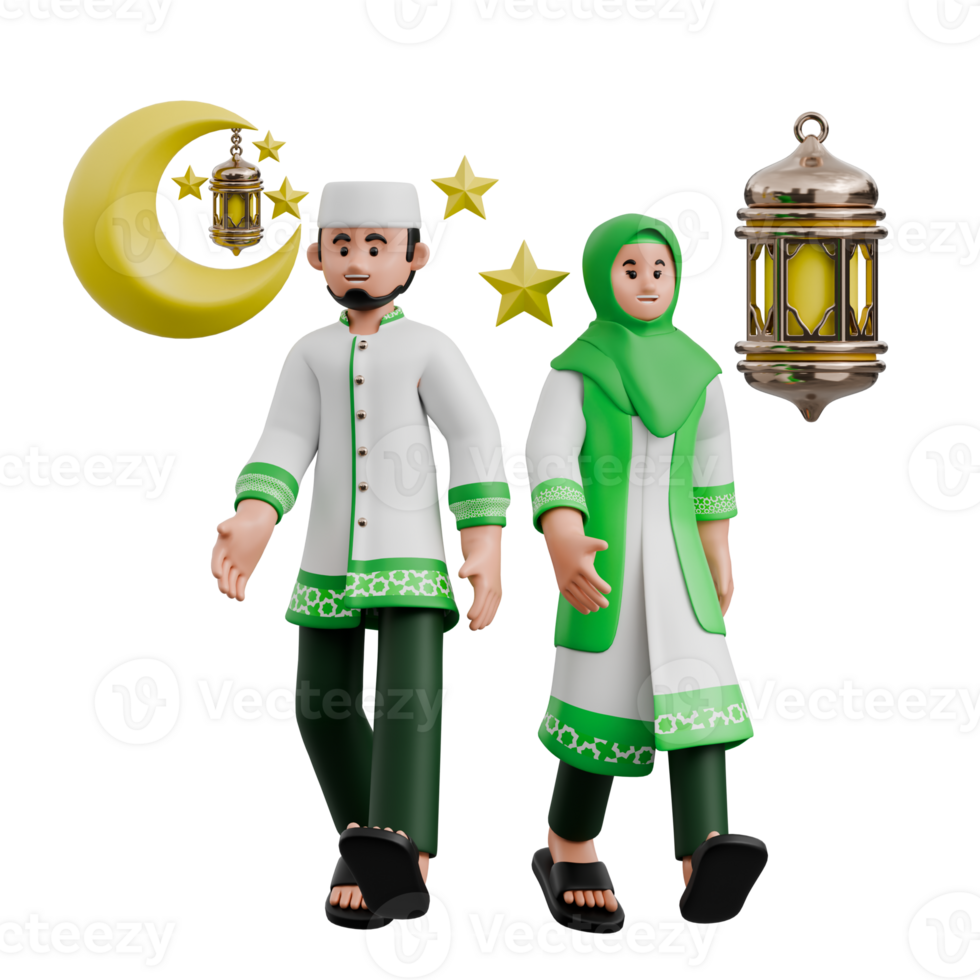 Muslim Couple Walking Together 3D Ramadan Illustration png