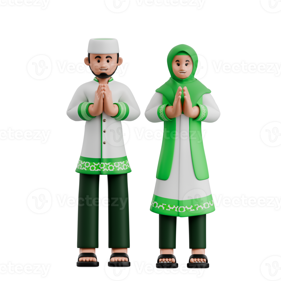 Muslim Couple Apologizing 3D Ramadan Illustration png