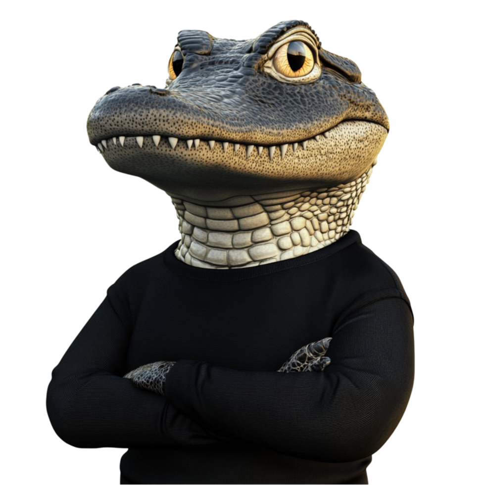 Cool Alligator in Black Shirt with Arms Crossed png