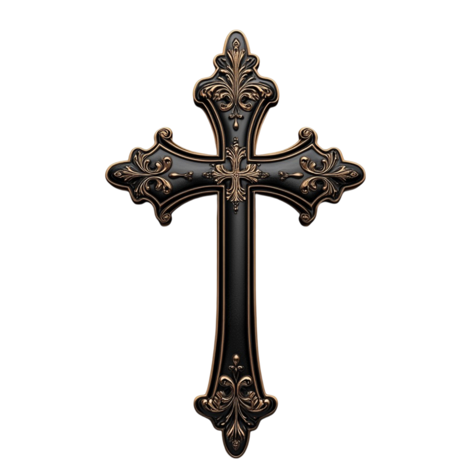 Ornate Brown Decorative Cross with Carvings png