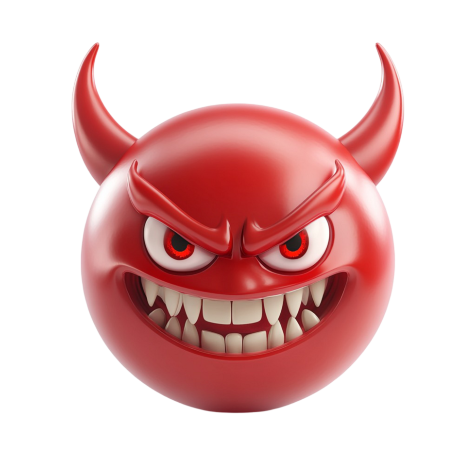 Red Angry Devil Emoji with Evil Smile and Horns png