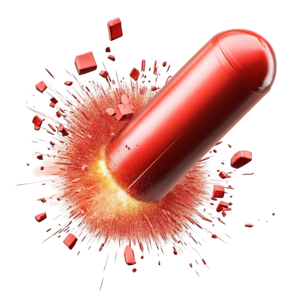 Red Capsule Pill Bursting with Energy png