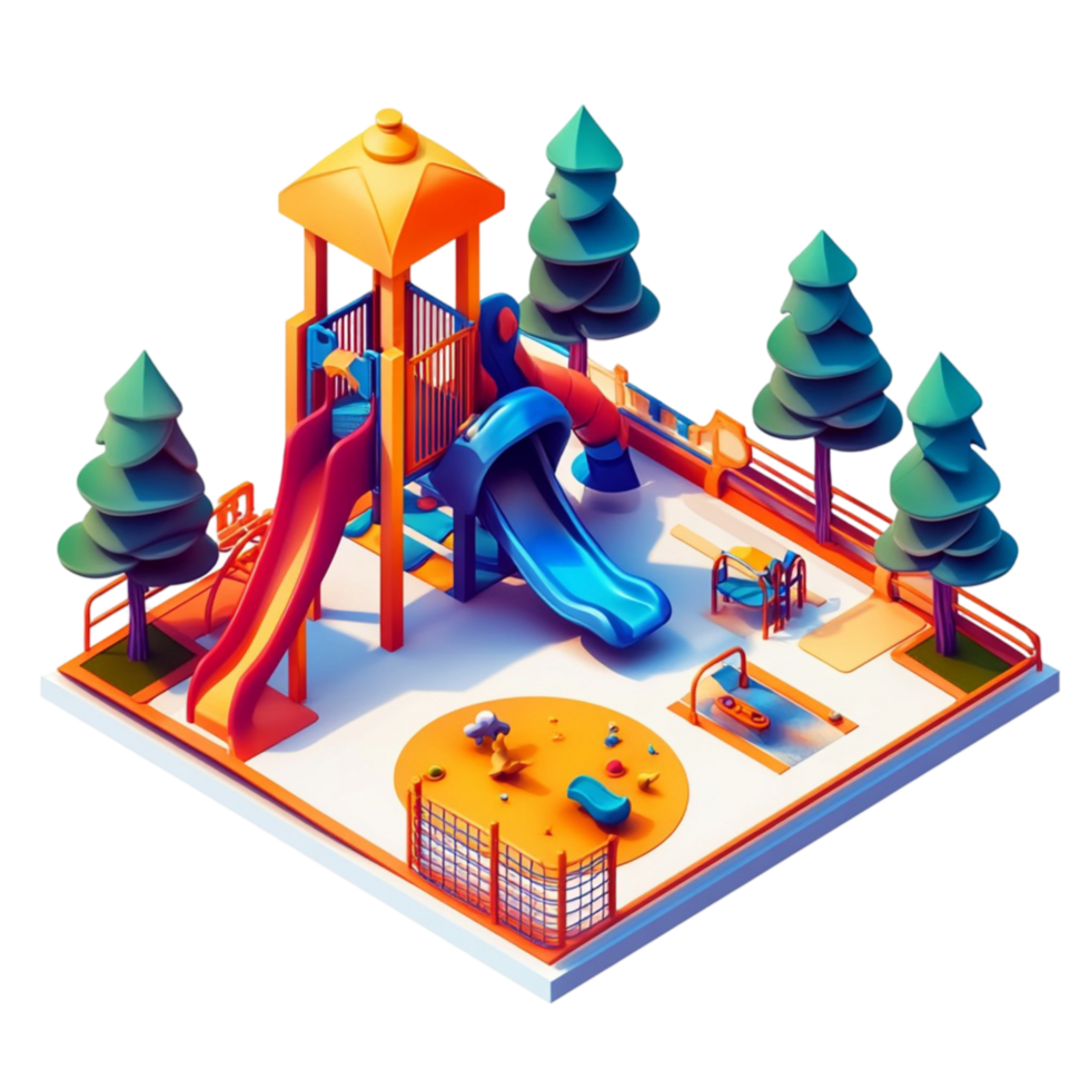 3D Isometric Playground with Slides and Swings in Park png
