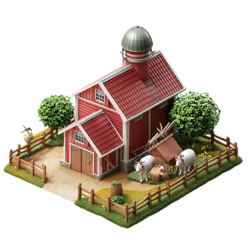 Isometric Farm with Red Barn png