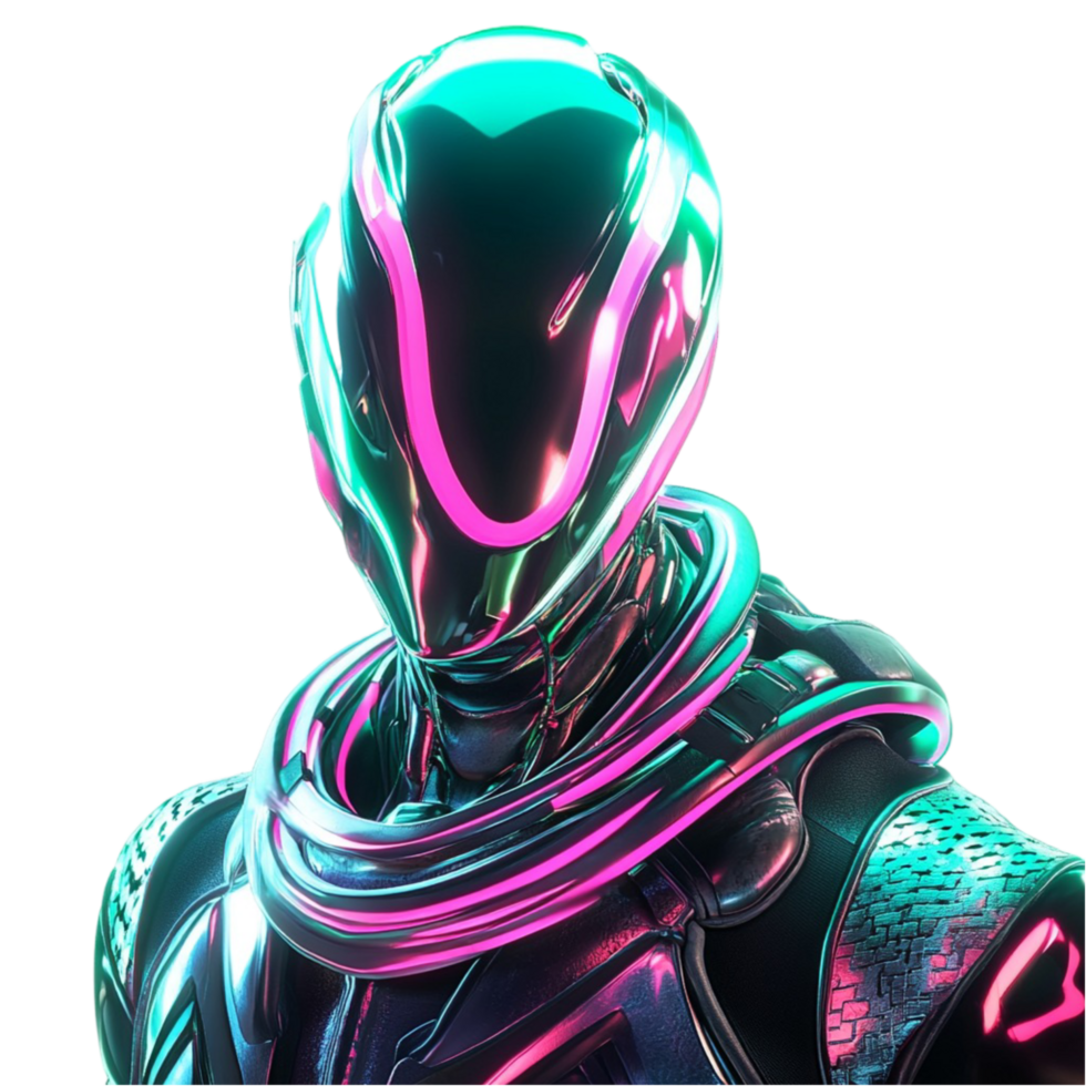 Neon Cyber Suit Helmet with Futuristic Design png