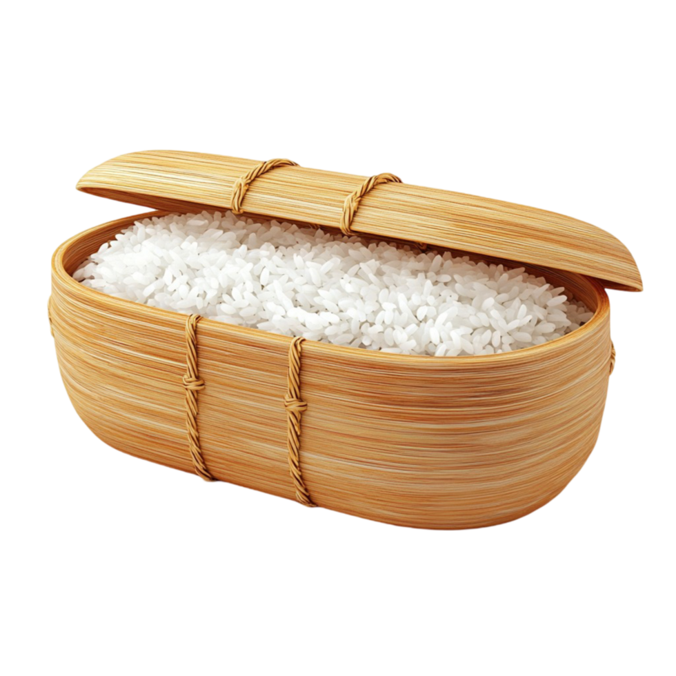 Steamed White Rice in a Bamboo Box png