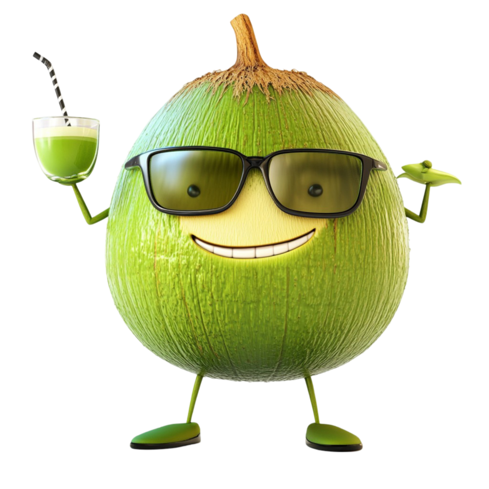 Cool Coconut Cartoon Character with Sunglasses png