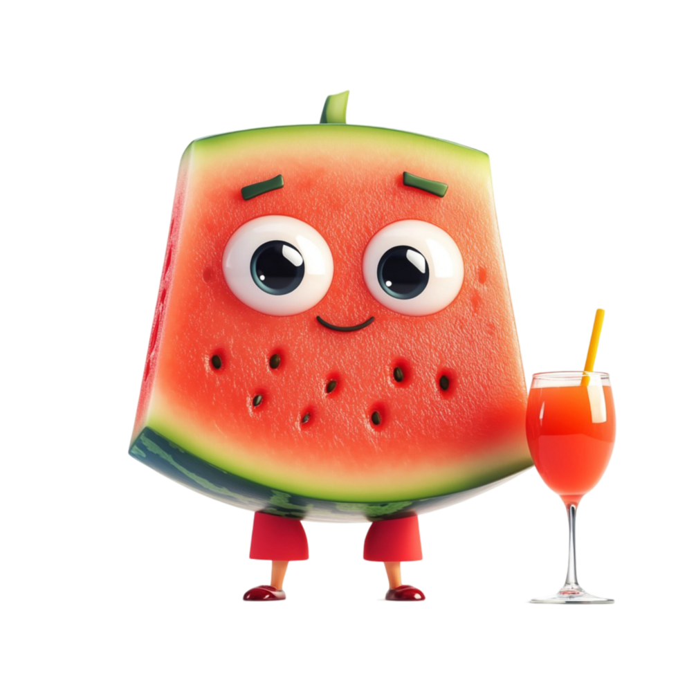 Happy Watermelon Character Holding a Drink png