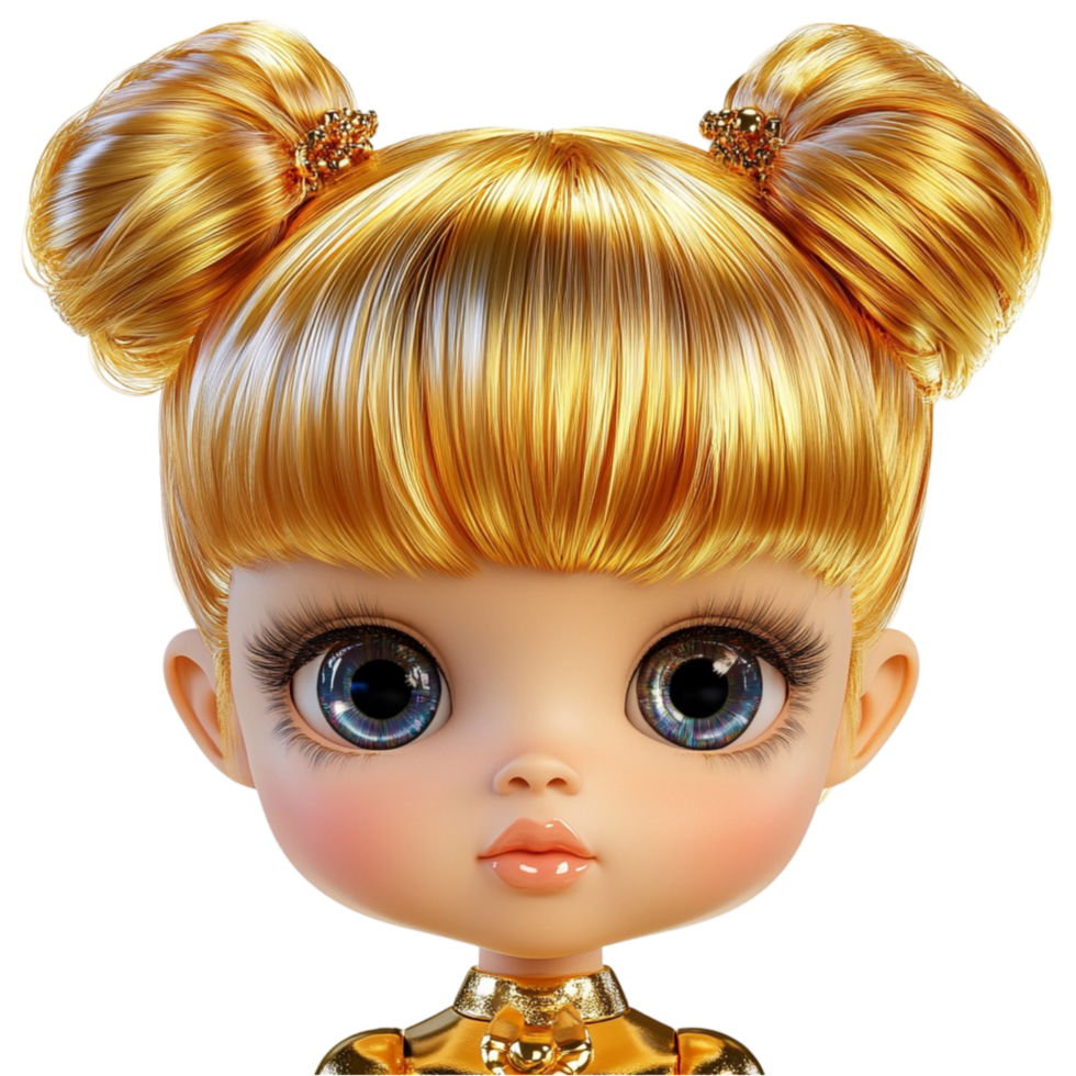 Cute Girl with Twin Buns Hairstyle png