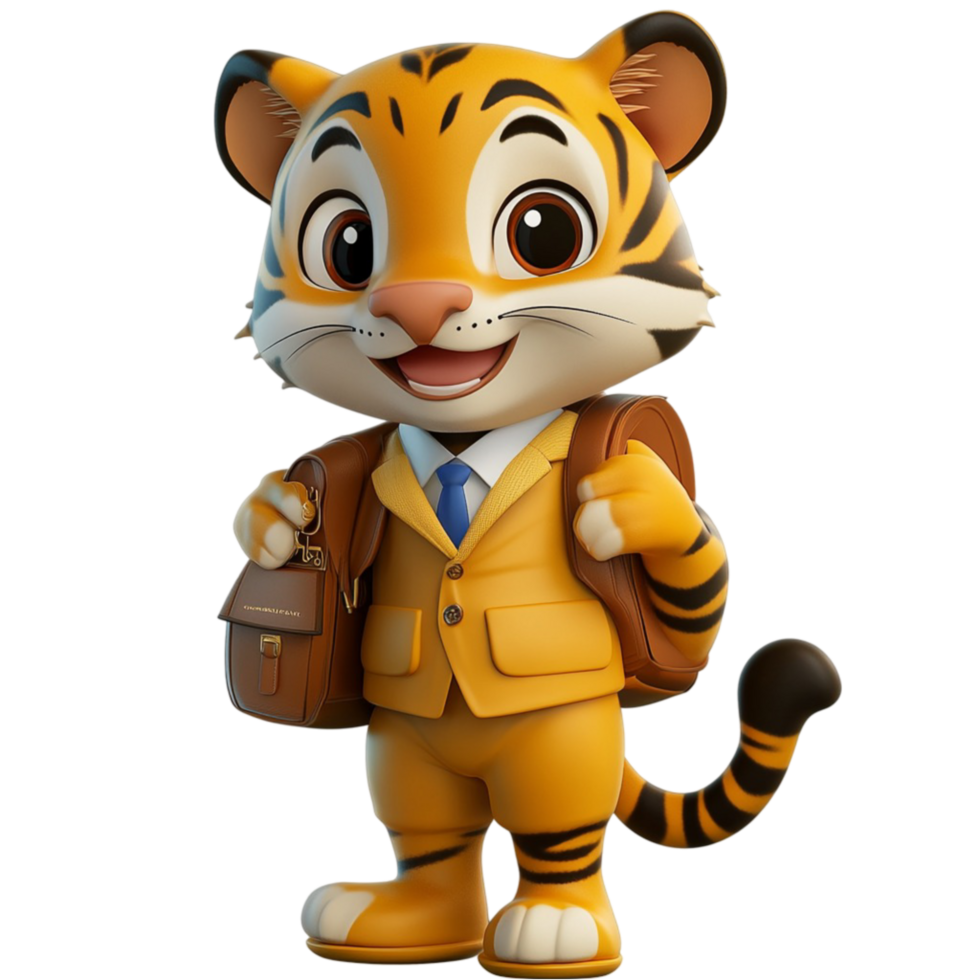 Cute Cartoon Tiger in Explorer Outfit png
