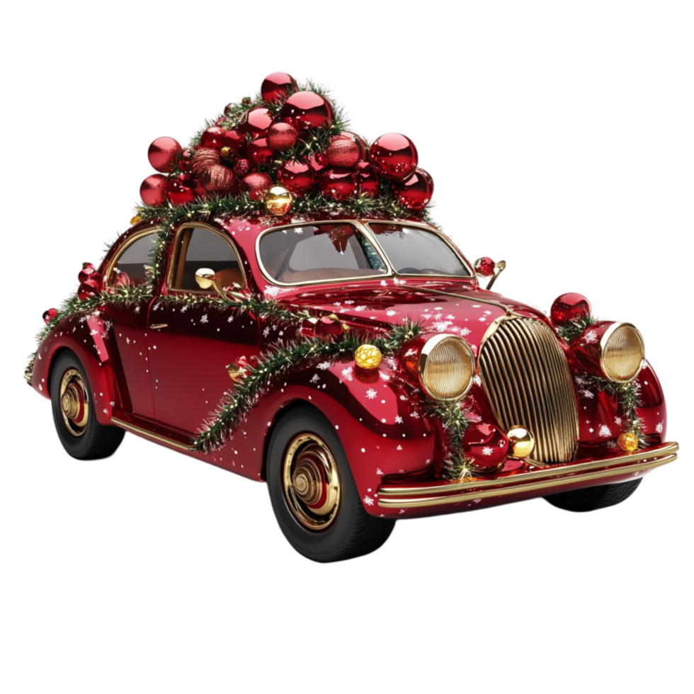 Christmas Red Vintage Car with Gifts on Top png