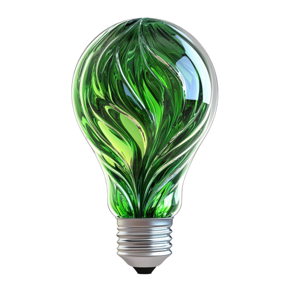 Green Energy Light Bulb with Leaf Design png