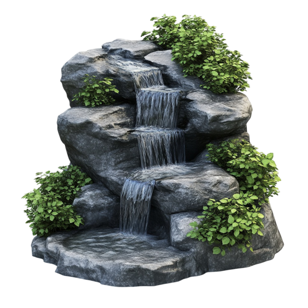 Artificial Waterfall Rock with Lush Greenery png