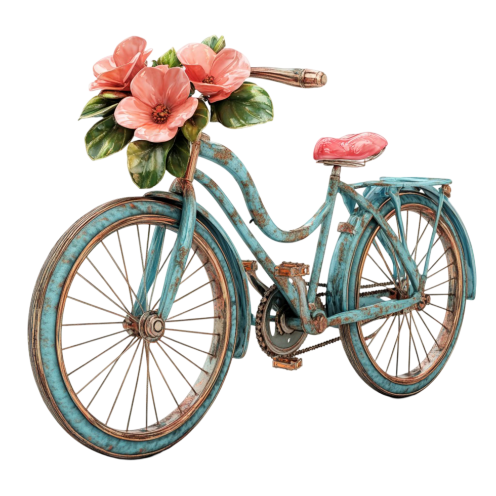 Vintage Bicycle with Flowers Illustration png