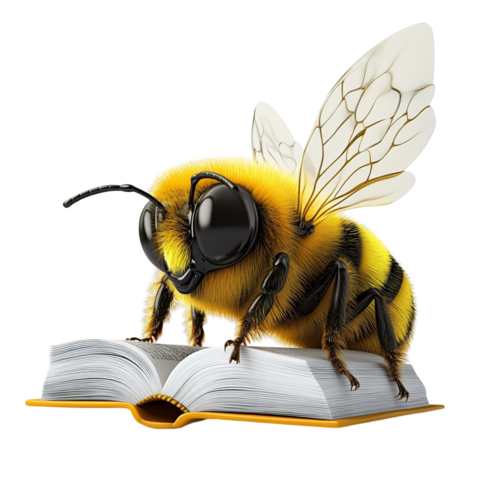 Realistic Honey Bee on an Open Book png