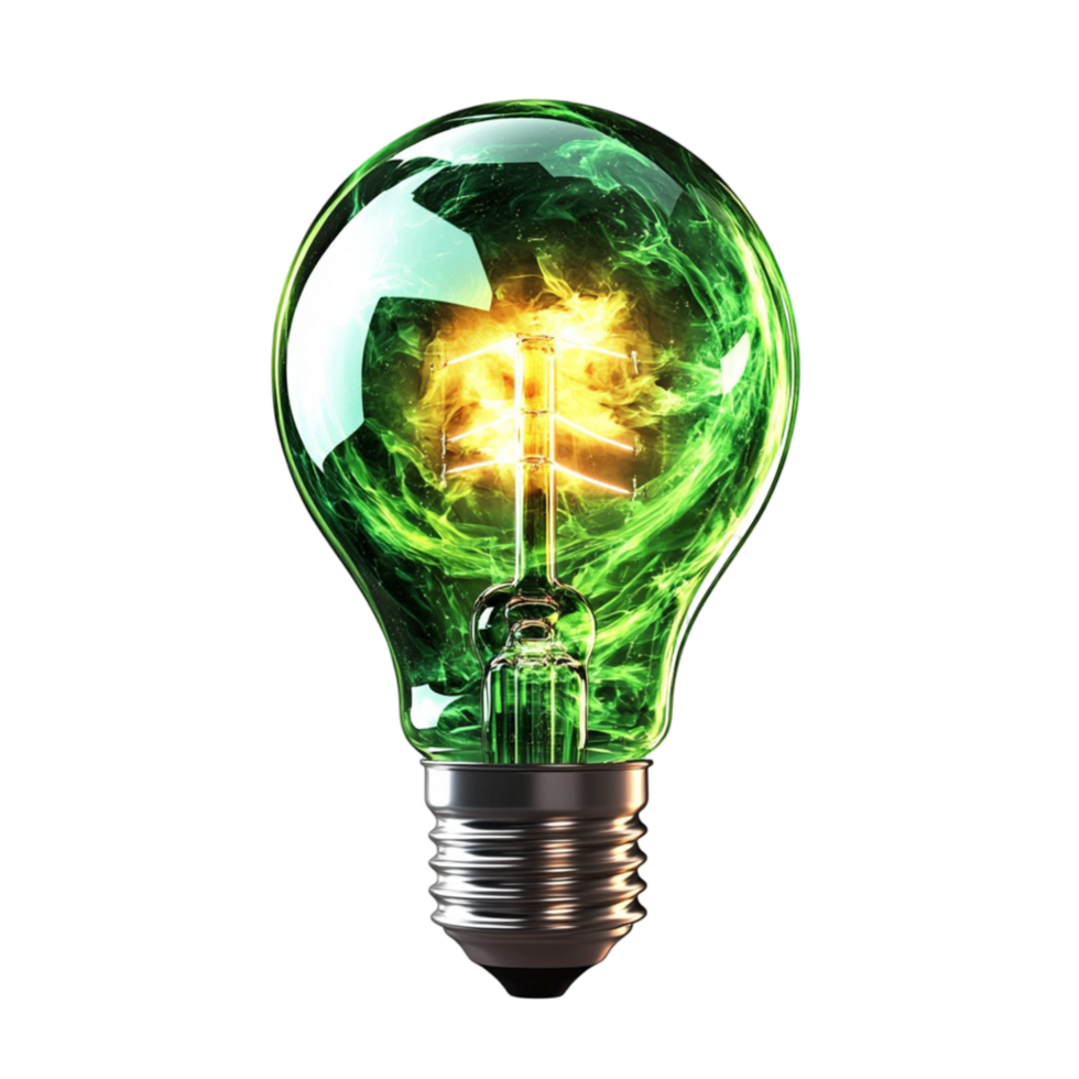 Green Light Bulb with Glowing Energy png