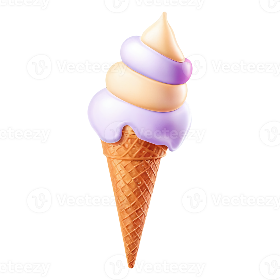 ice cream cone with purple and yellow swirls on top png