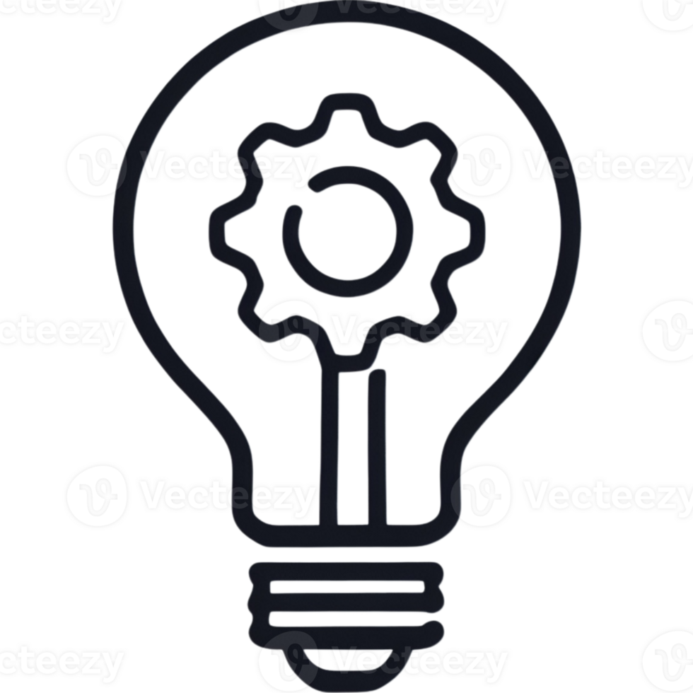 Line Art Illustration of Lightbulb with Integrated Gear Mechanism png