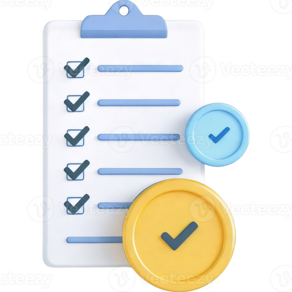 Clipboard with Detailed Checklist and Checkmarks png