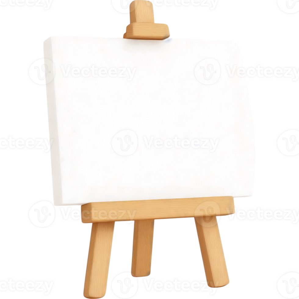 Small Wooden Easel with Blank White Canvas Slightly Angled View png