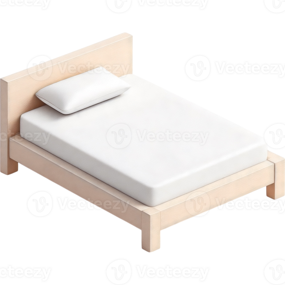 Three Dimensional Render of Simple White Bed png