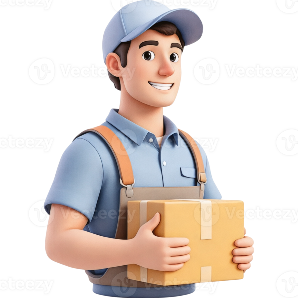 3D Cartoon Delivery Man with Package png