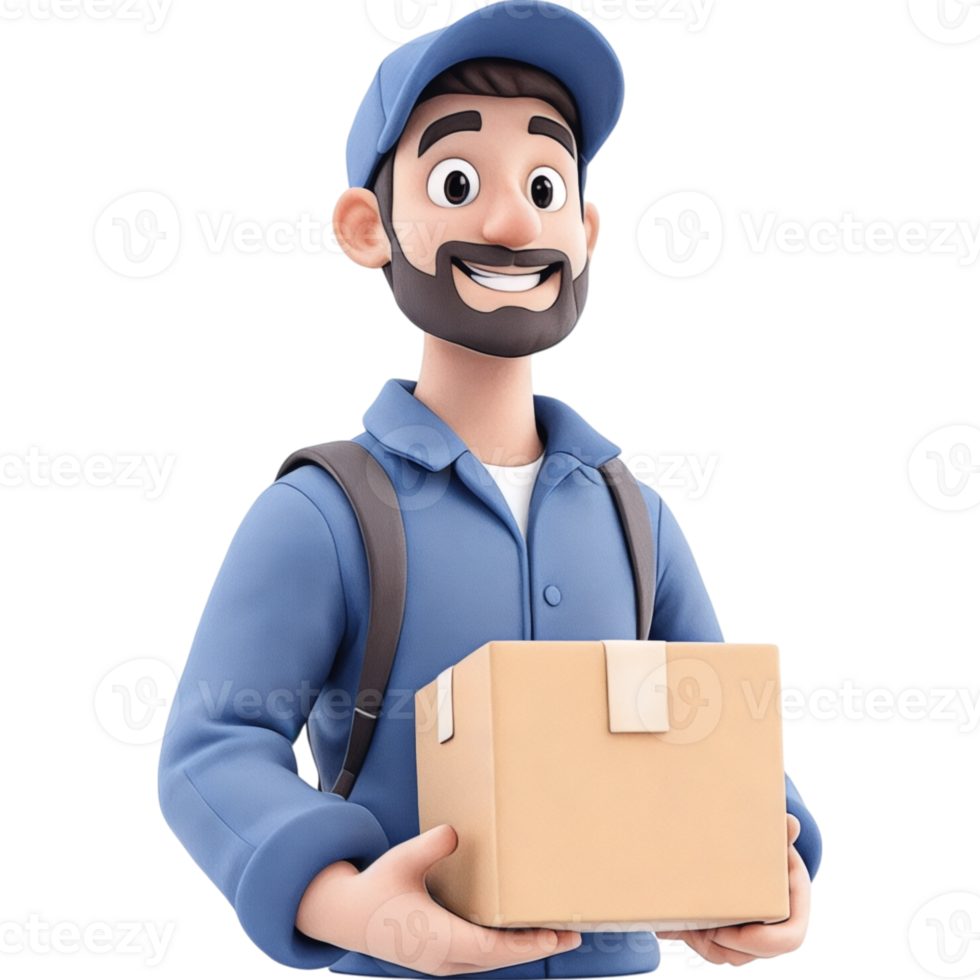 Smiling Cartoon Delivery Man Holding a Package png