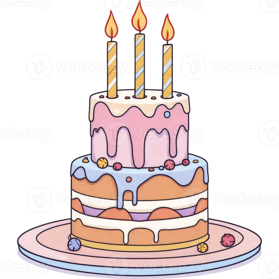 Festive Three-Tiered Birthday Cake with Candles png