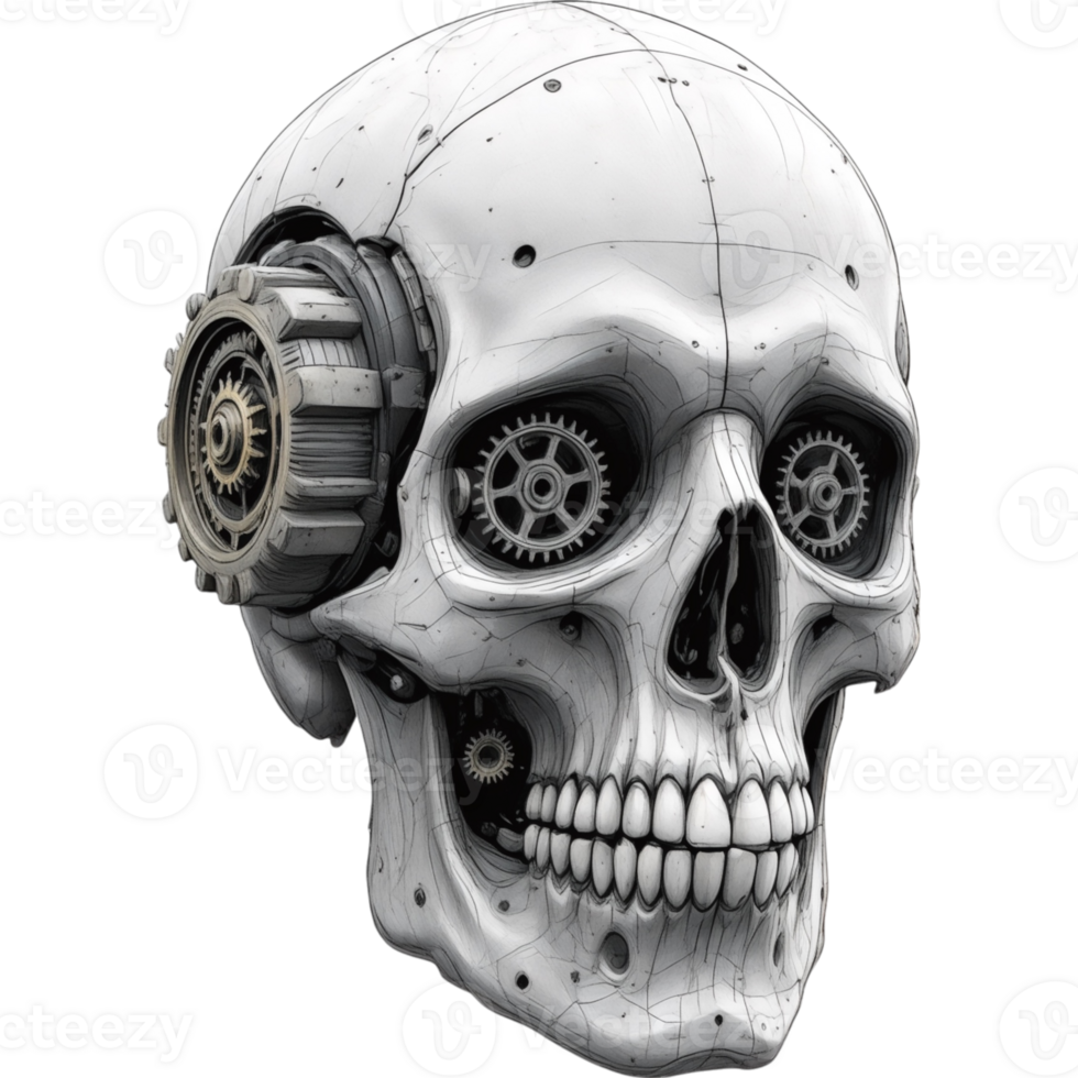 Cybernetic Skull with Visible Mechanical Parts png